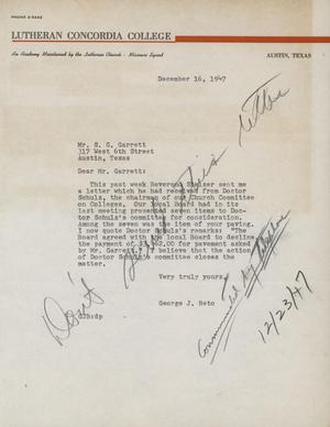 [Letter from George Beto to S. G. Garrett, December 16, 1947]