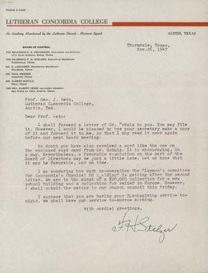 [Letter from F. H. Stelzer to George Beto, November 26, 1947]
