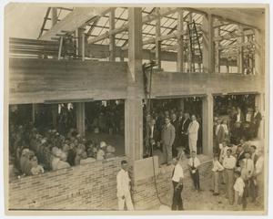 [People Gathered Inside of Kilian Hall During Construction]