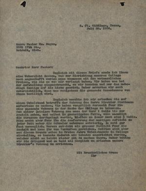 [Letter from Concordia College to William Hagen, July 30, 1926]