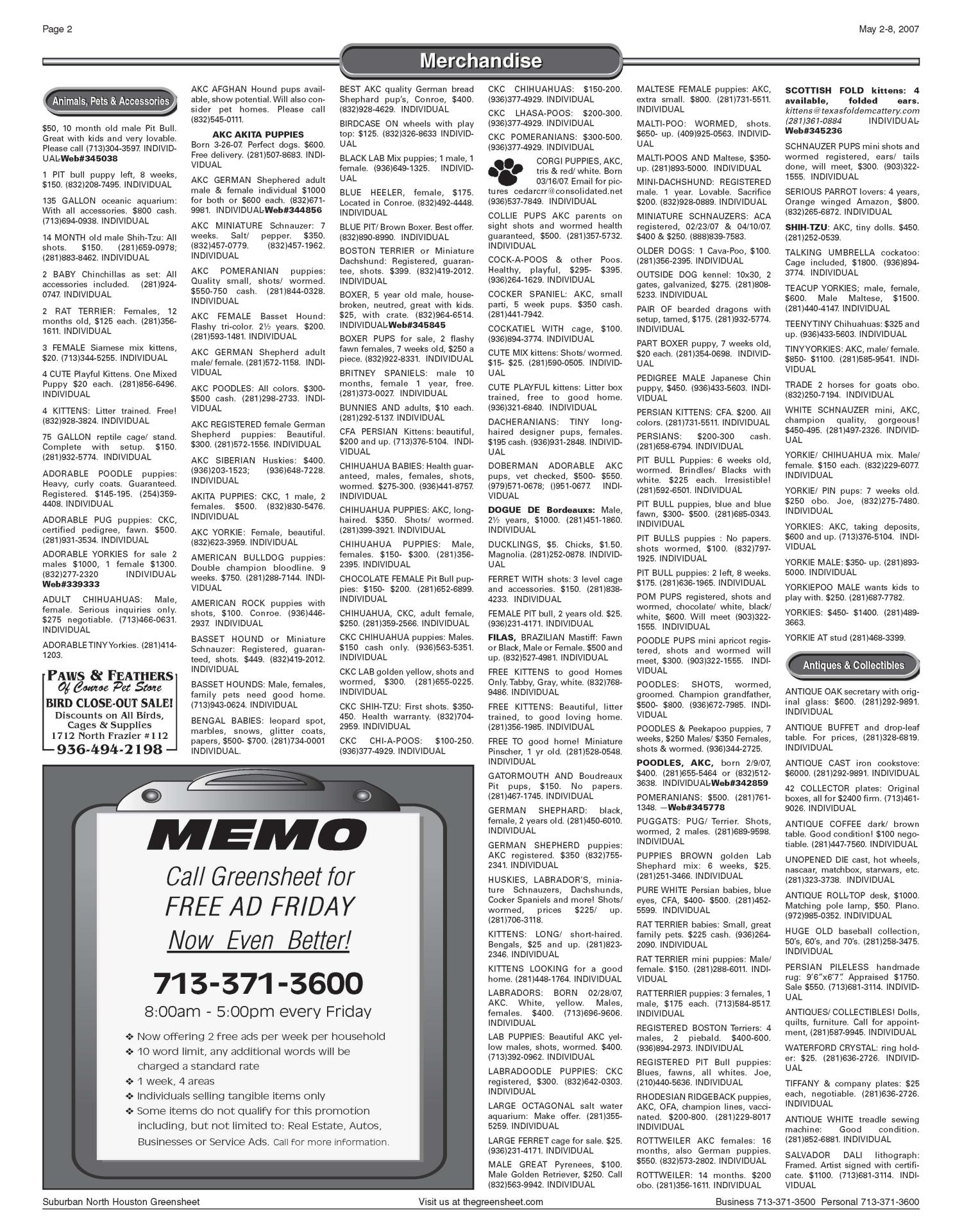 Greensheet (Houston, Tex.), Vol. 38, No. 150, Ed. 1 Wednesday, May 2, 2007
                                                
                                                    [Sequence #]: 2 of 36
                                                