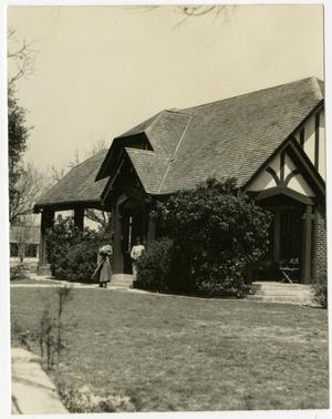 Primary view of object titled 'Stella Delaney in Front of the President's House at Schreiner Institute'.