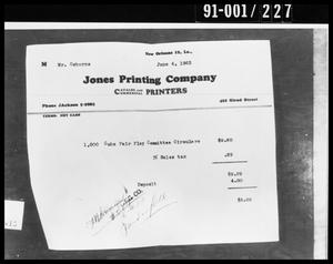 Primary view of object titled 'Printing Invoice Removed from Oswald's Home'.