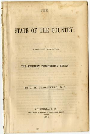 The state of the country : an article republished from the Southern Presbyterian review