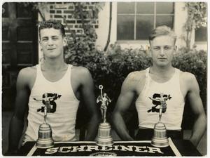 1937 Athletes James Hubble and Ellis McInnis, with Trophies