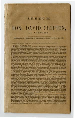 Speech of Hon. David Clopton, of Alabama, delivered in the House of Representatives, January 18, 1860.