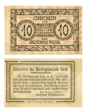 Primary view of object titled '[Voucher from Austria in the denomination of 10 heller]'.