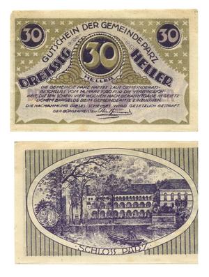 Primary view of object titled '[Voucher from Austria in the denomination of 30 heller]'.