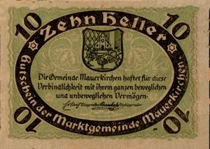Primary view of object titled '[Austrian bank note in the denomination of 10 heller]'.