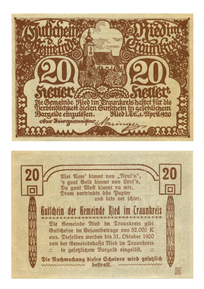 One hundred years topic At risk Voucher from Austria in the denomination of 20 heller] - The Portal to  Texas History