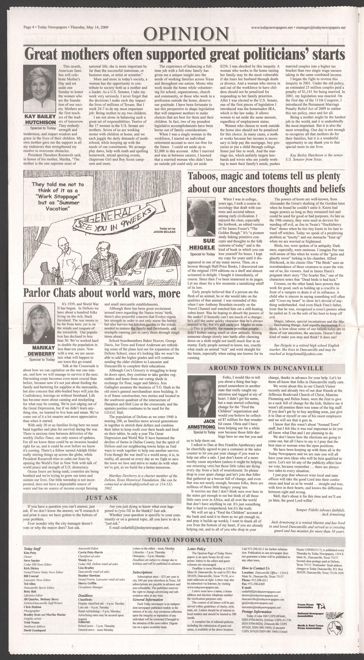 Today Newspapers (Duncanville, Tex.), Vol. 1, No. 9, Ed. 1 Thursday, May 14, 2009
                                                
                                                    [Sequence #]: 4 of 18
                                                