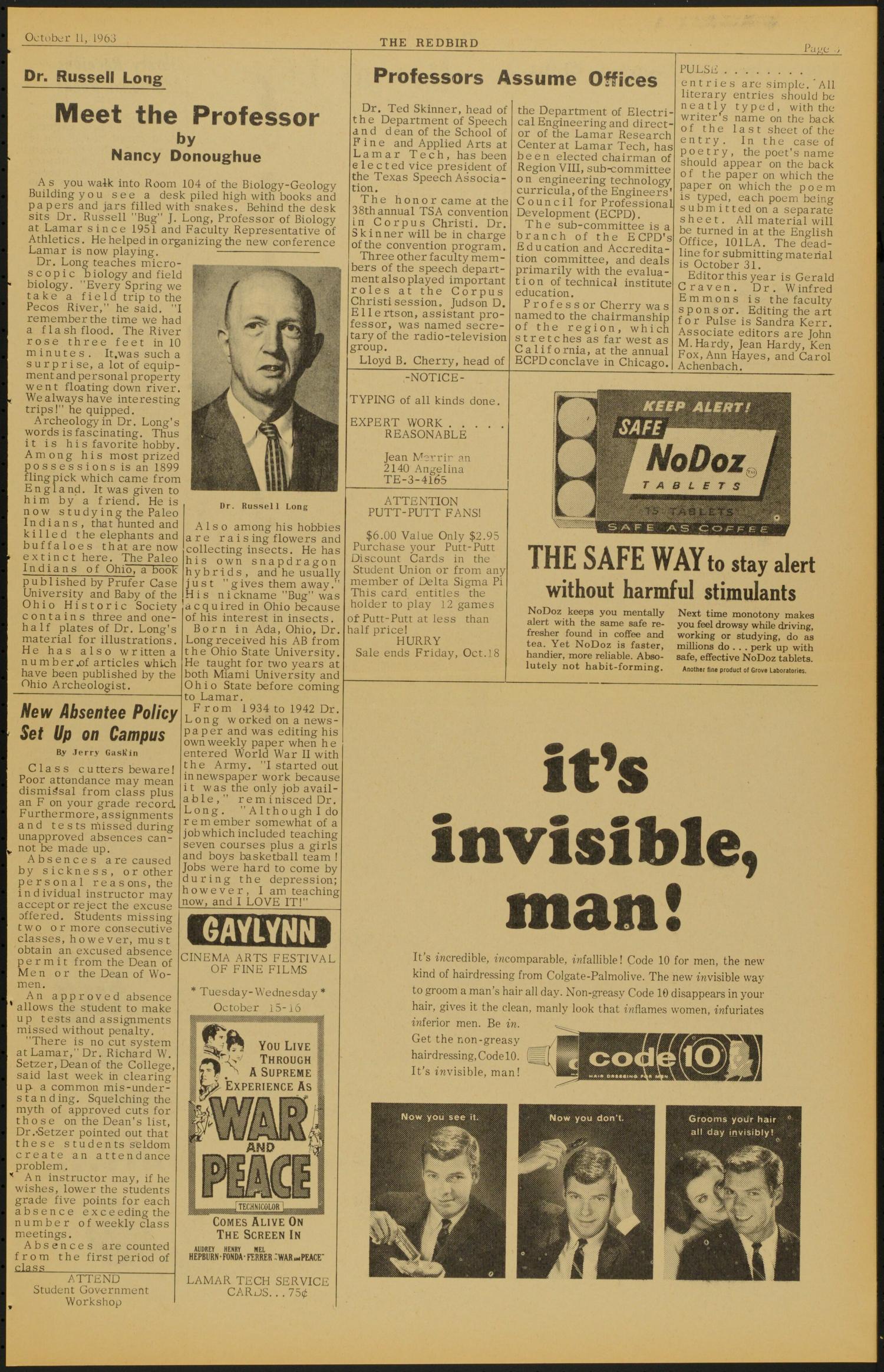 The Redbird (Beaumont, Tex.), Vol. 14, No. 3, Ed. 1 Friday, October 11, 1963
                                                
                                                    [Sequence #]: 3 of 6
                                                