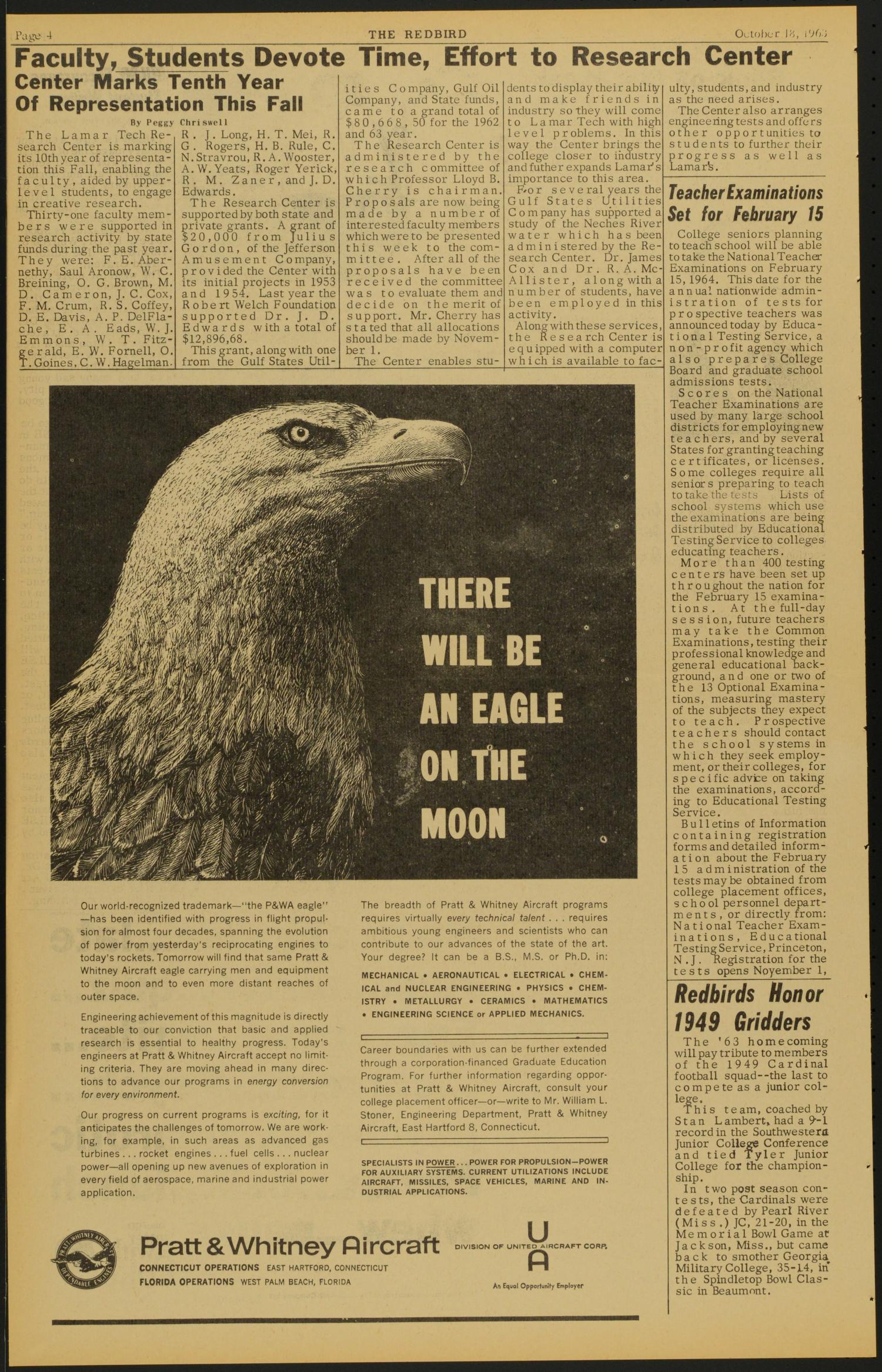 The Redbird (Beaumont, Tex.), Vol. 14, No. 4, Ed. 1 Friday, October 18, 1963
                                                
                                                    [Sequence #]: 4 of 6
                                                