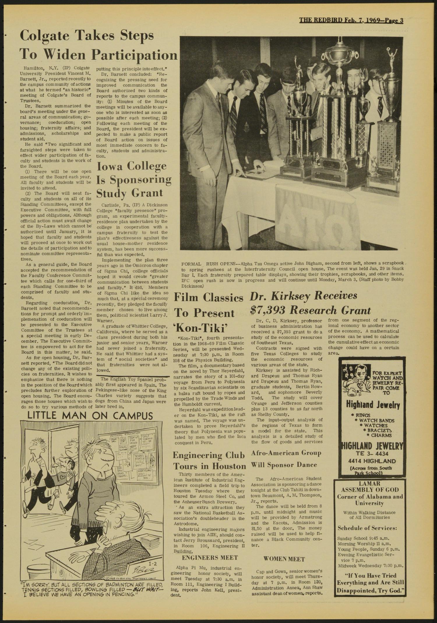 The Redbird (Beaumont, Tex.), Vol. 19, No. 16, Ed. 1 Friday, February 7, 1969
                                                
                                                    [Sequence #]: 3 of 12
                                                
