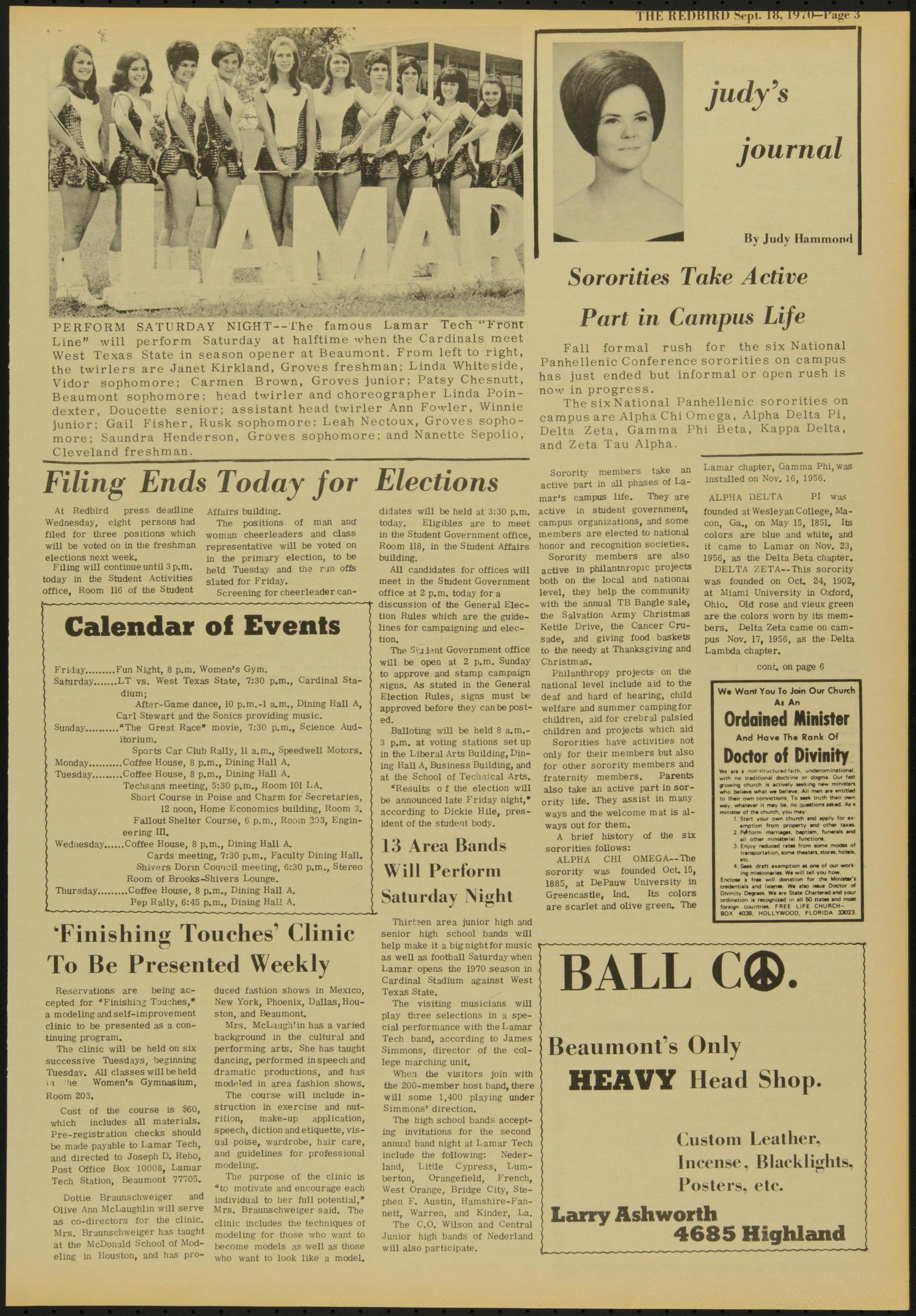 The Redbird (Beaumont, Tex.), Vol. 21, No. 2, Ed. 1 Friday, September 18, 1970
                                                
                                                    [Sequence #]: 3 of 8
                                                