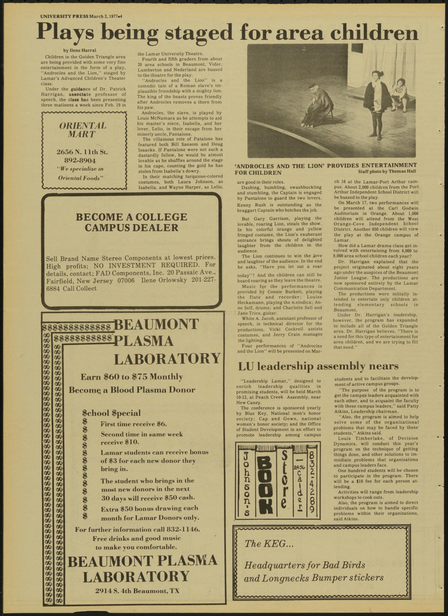 The University Press (Beaumont, Tex.), Vol. 27, No. 35, Ed. 1 Wednesday, March 2, 1977
                                                
                                                    [Sequence #]: 4 of 8
                                                