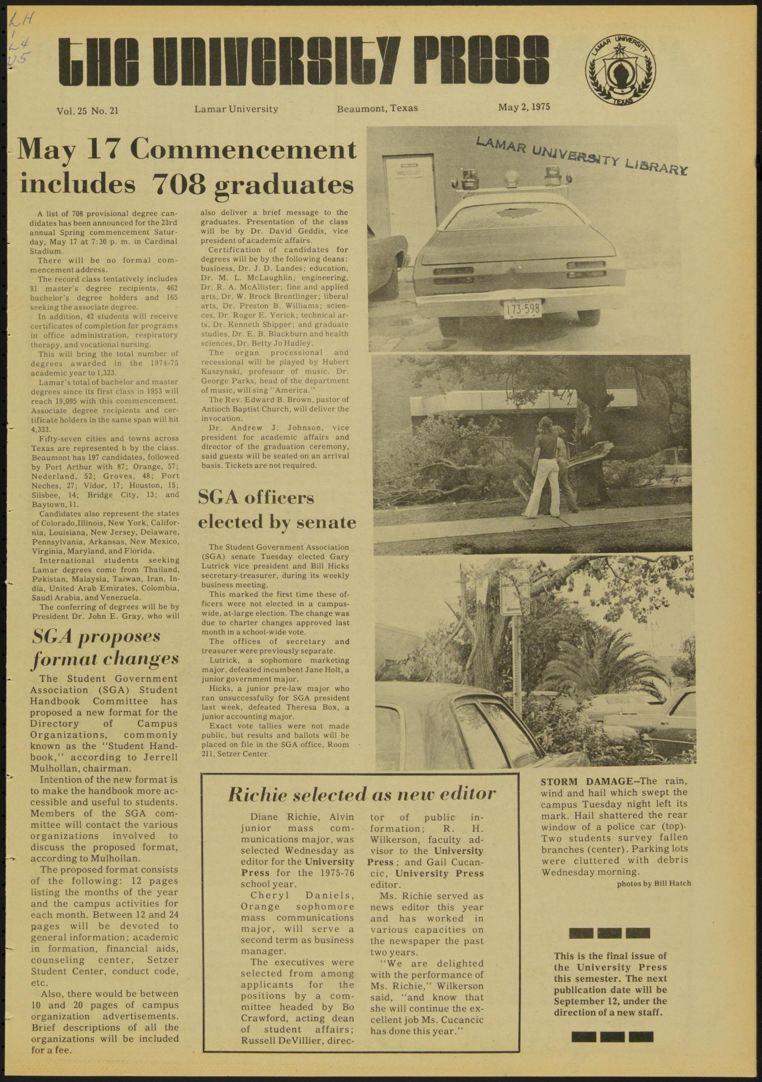 The University Press (Beaumont, Tex.), Vol. 25, No. 21, Ed. 1 Friday, May 2, 1975
                                                
                                                    [Sequence #]: 1 of 12
                                                