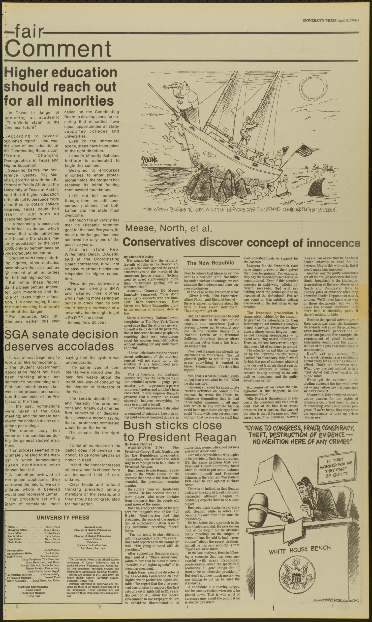 University Press (Beaumont, Tex.), Vol. 64, No. 37, Ed. 1 Friday, April 8, 1988
                                                
                                                    [Sequence #]: 3 of 10
                                                