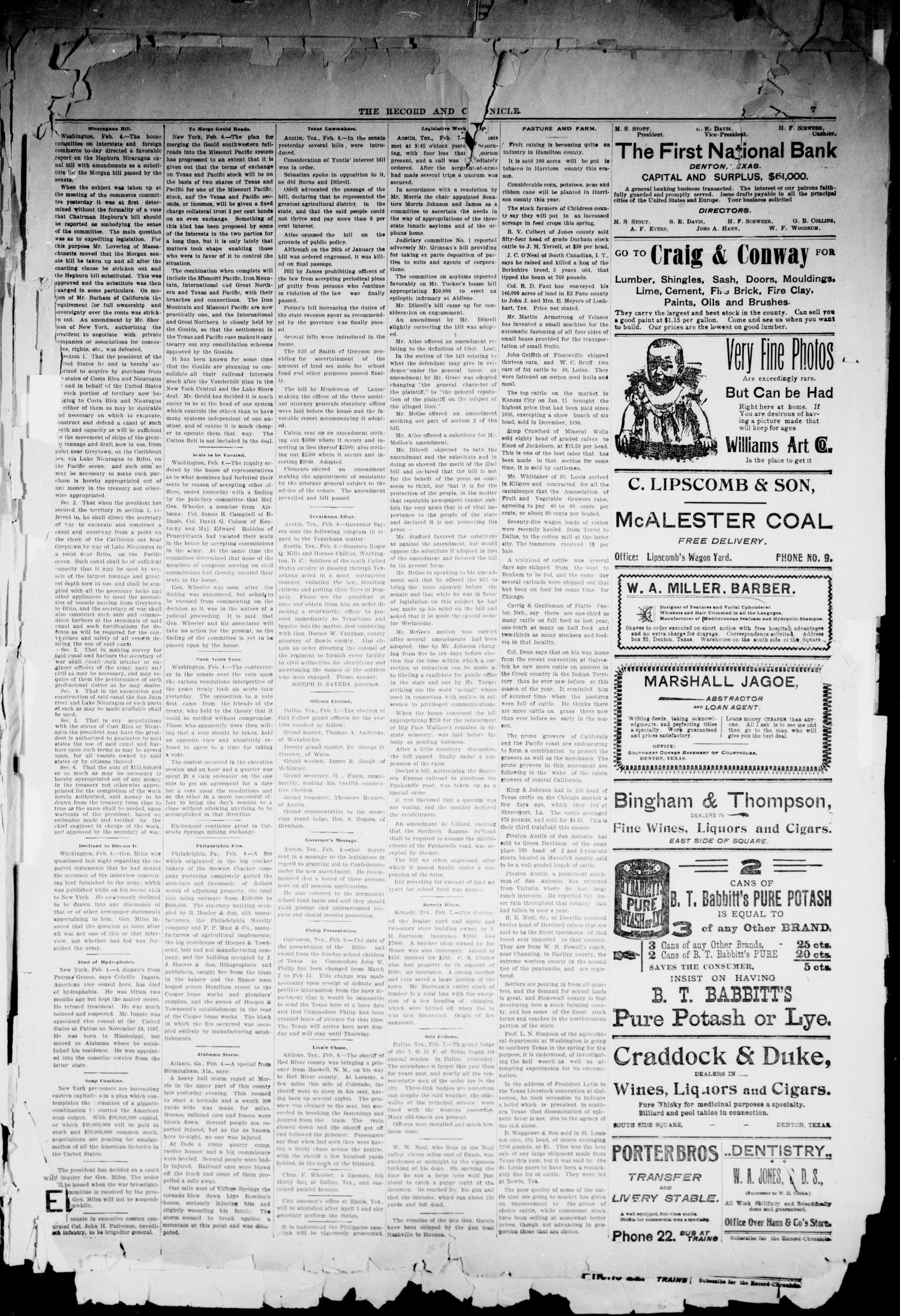 Denton County Record and Chronicle. (Denton, Tex.), Vol. 17, No. 27, Ed. 1 Thursday, February 9, 1899
                                                
                                                    [Sequence #]: 3 of 4
                                                