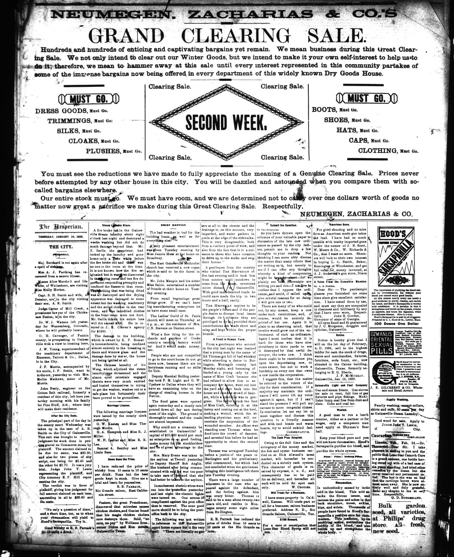 Gainesville Daily Hesperian. (Gainesville, Tex.), Vol. 10, No. 47, Ed. 1 Thursday, January 24, 1889
                                                
                                                    [Sequence #]: 3 of 4
                                                