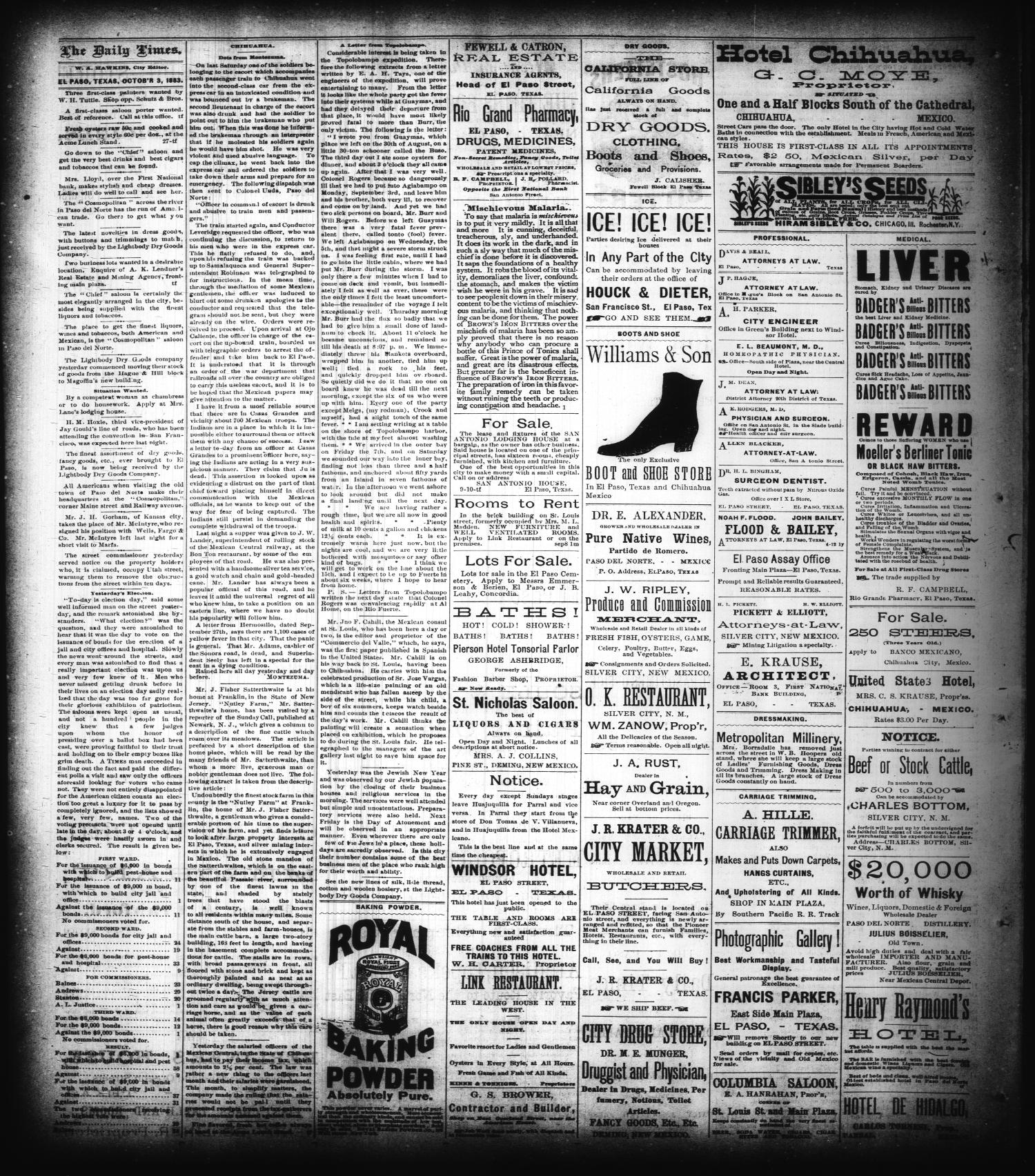 The El Paso Daily Times. (El Paso, Tex.), Vol. 2, No. 182, Ed. 1 Wednesday, October 3, 1883
                                                
                                                    [Sequence #]: 4 of 4
                                                