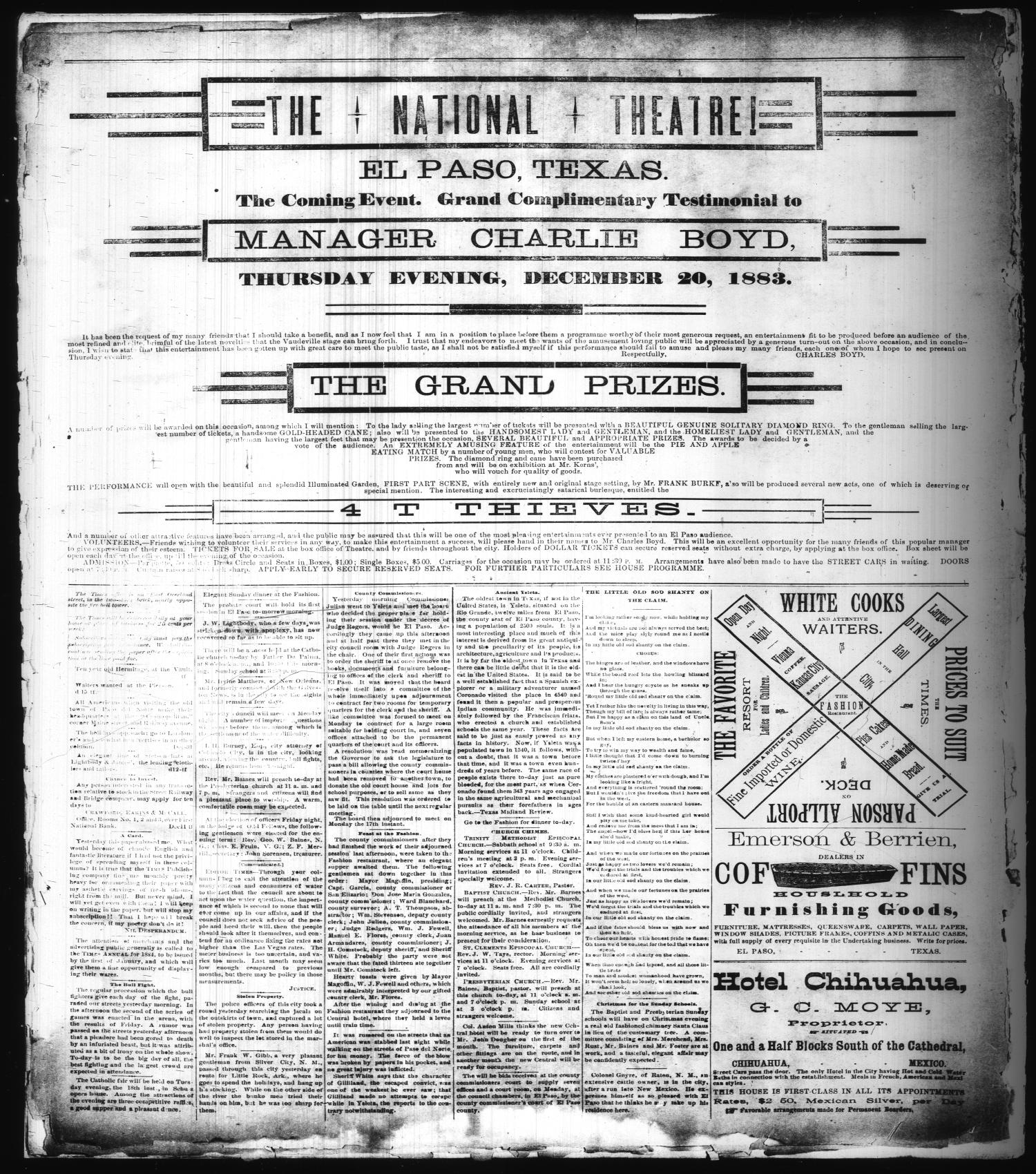 The El Paso Daily Times. (El Paso, Tex.), Vol. 2, No. 233, Ed. 1 Sunday, December 16, 1883
                                                
                                                    [Sequence #]: 4 of 4
                                                