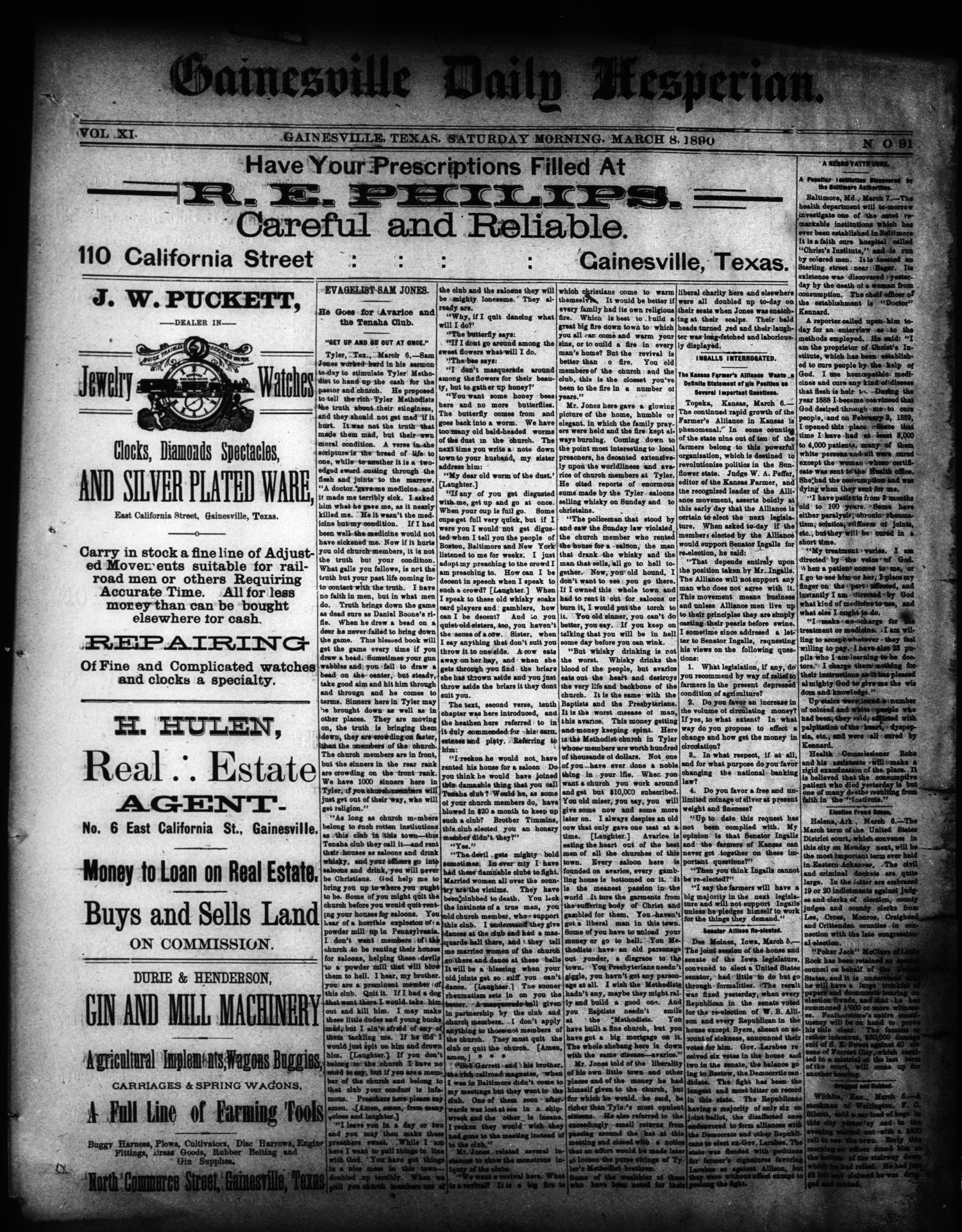 Gainesville Daily Hesperian. (Gainesville, Tex.), Vol. 11, No. 91, Ed. 1 Saturday, March 8, 1890
                                                
                                                    [Sequence #]: 1 of 4
                                                