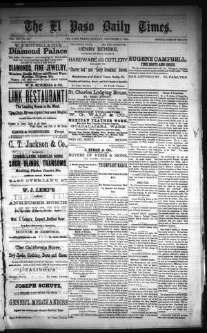 The El Paso Daily Times. (El Paso, Tex.), Vol. 3, No. 206, Ed. 1 Monday, November 3, 1884