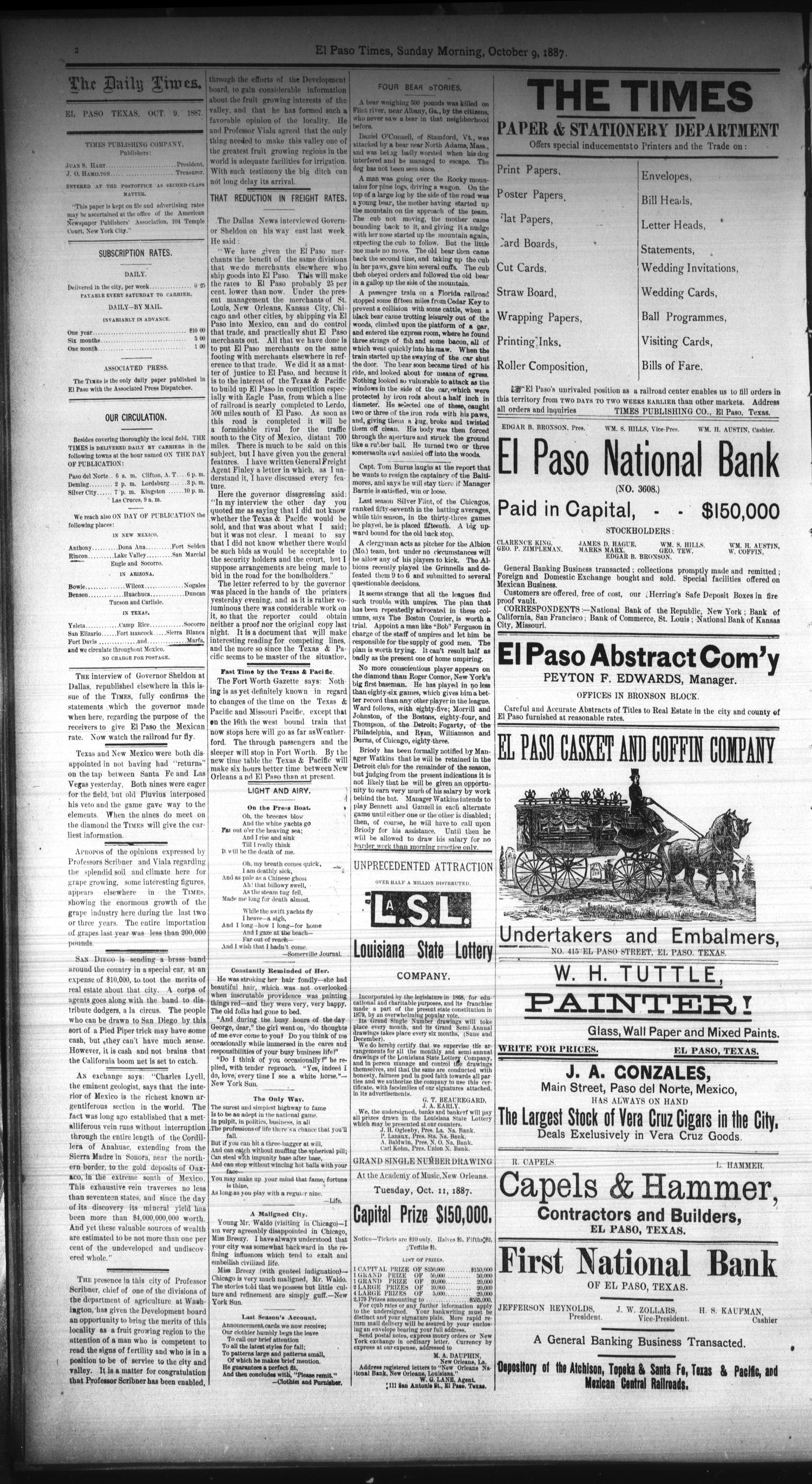El Paso Times. (El Paso, Tex.), Vol. Seventh Year, No. 237, Ed. 1 Sunday, October 9, 1887
                                                
                                                    [Sequence #]: 2 of 8
                                                