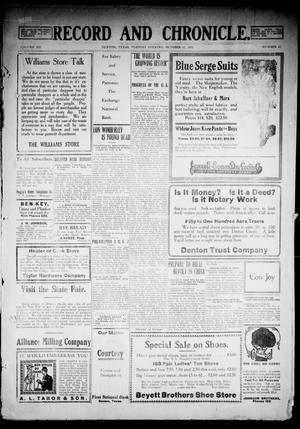 Record and Chronicle. (Denton, Tex.), Vol. 12, No. 52, Ed. 1 Tuesday, October 17, 1911