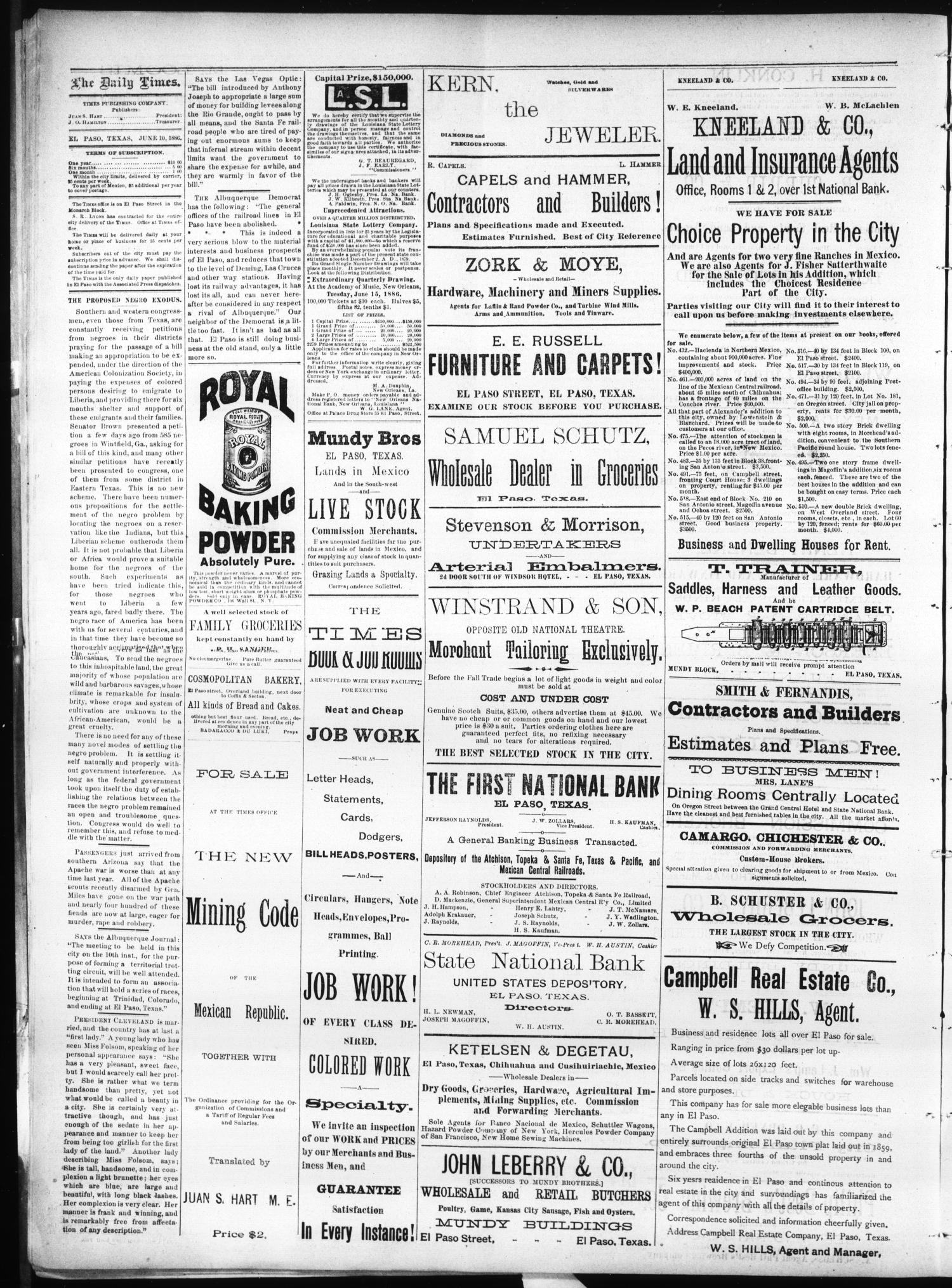 El Paso Times. (El Paso, Tex.), Vol. SIXTH YEAR, No. 137, Ed. 1 Thursday, June 10, 1886
                                                
                                                    [Sequence #]: 2 of 4
                                                