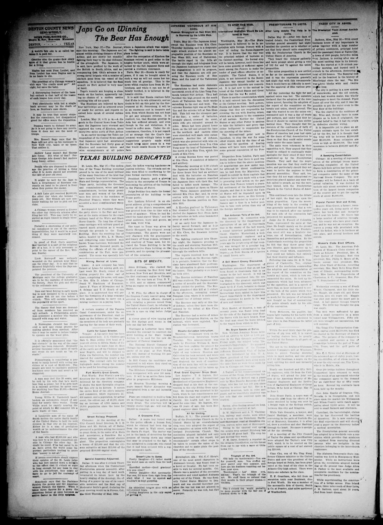Denton County News (Denton, Tex.), Vol. 13, No. 13, Ed. 1 Tuesday, May 31, 1904
                                                
                                                    [Sequence #]: 2 of 8
                                                