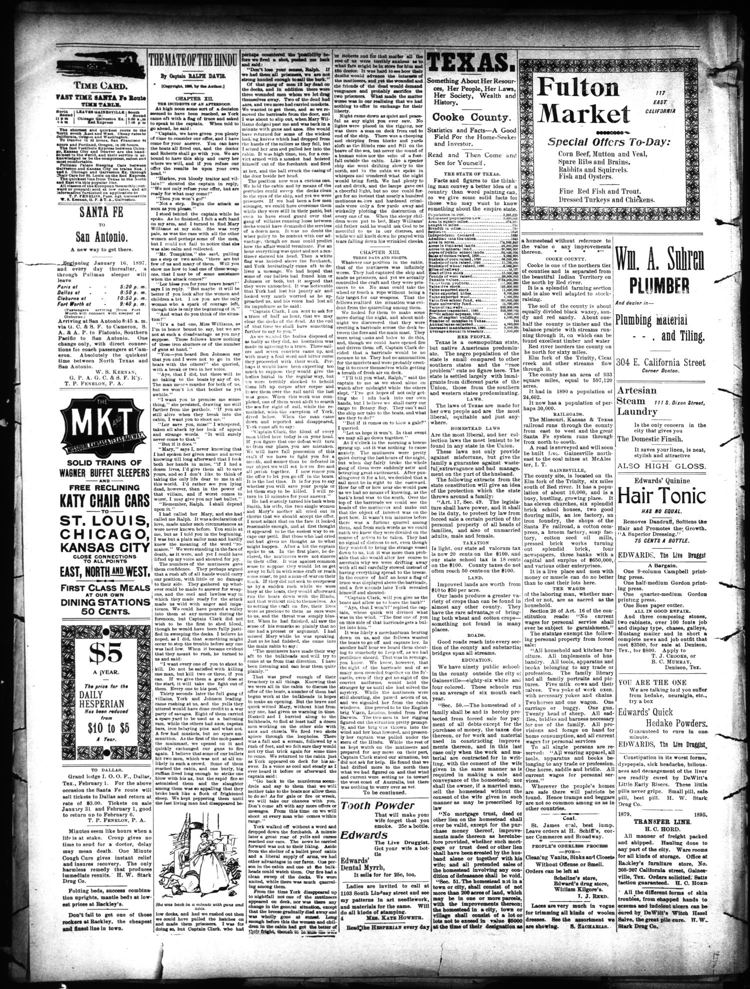 The Daily Hesperian (Gainesville, Tex.), Vol. 19, No. 18, Ed. 1 Tuesday, January 19, 1897
                                                
                                                    [Sequence #]: 4 of 4
                                                