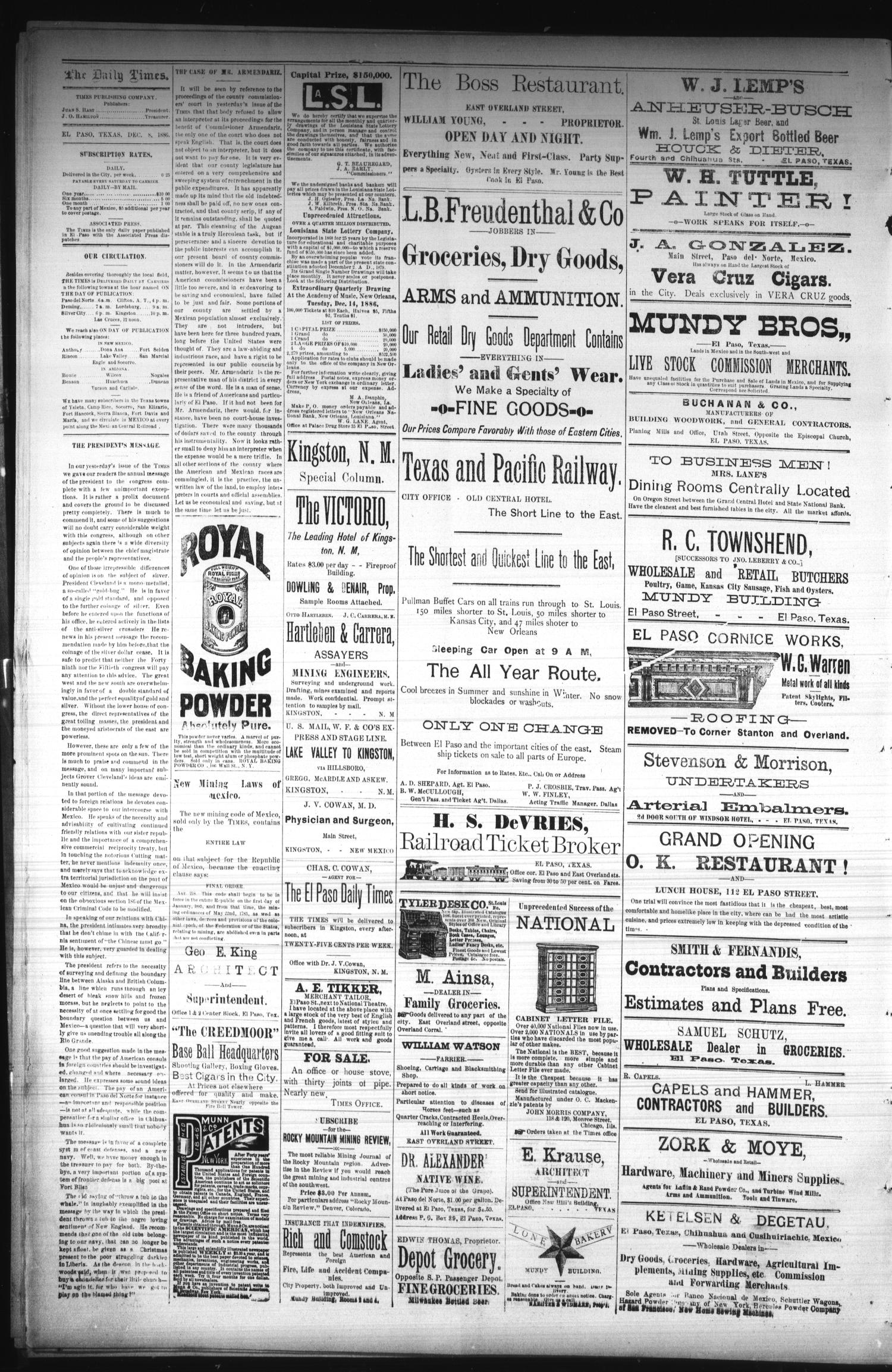 El Paso Times. (El Paso, Tex.), Vol. Sixth Year, No. 292, Ed. 1 Wednesday, December 8, 1886
                                                
                                                    [Sequence #]: 2 of 4
                                                