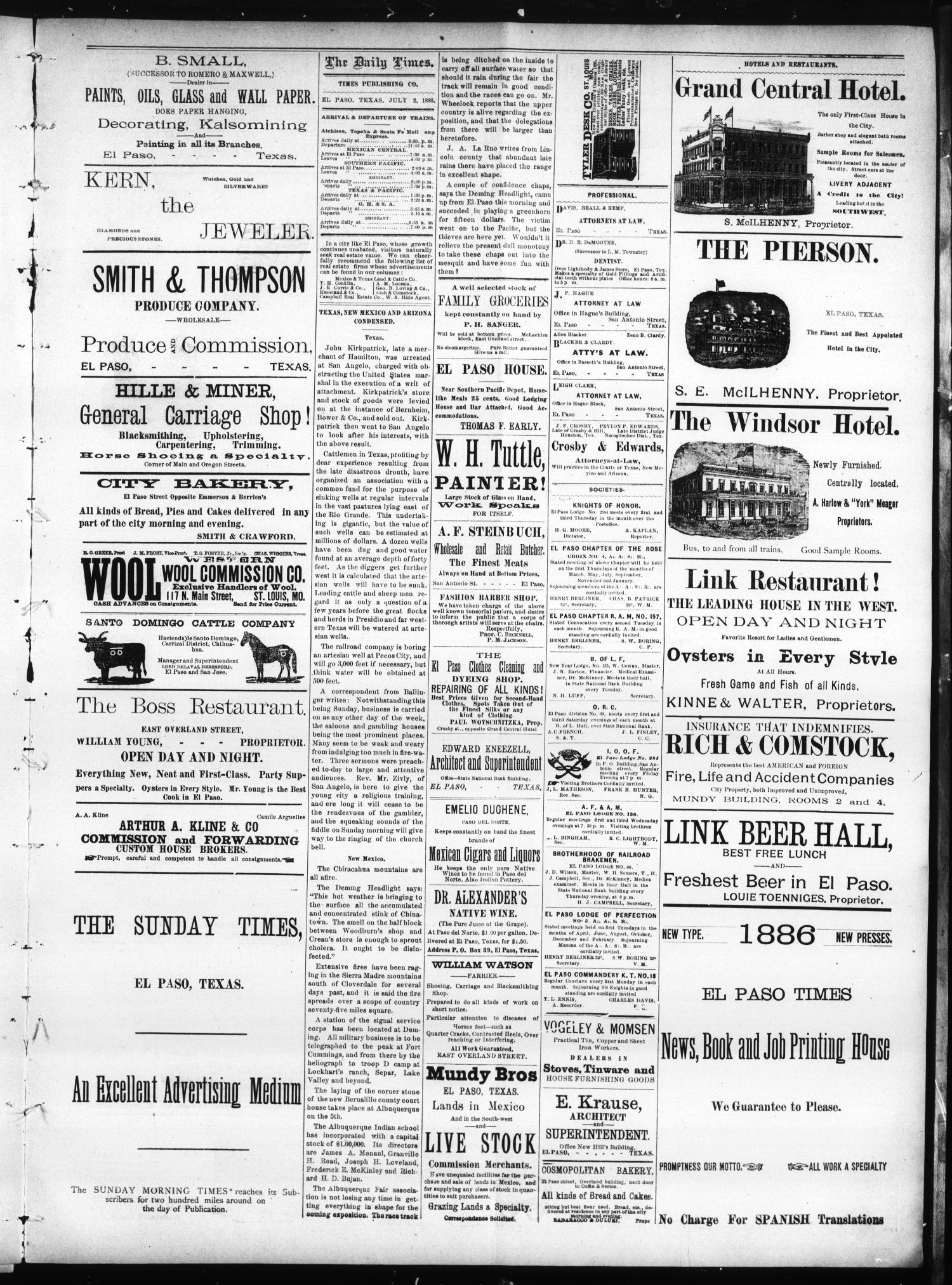 El Paso Times. (El Paso, Tex.), Vol. SIXTH YEAR, No. 156, Ed. 1 Friday, July 2, 1886
                                                
                                                    [Sequence #]: 3 of 4
                                                