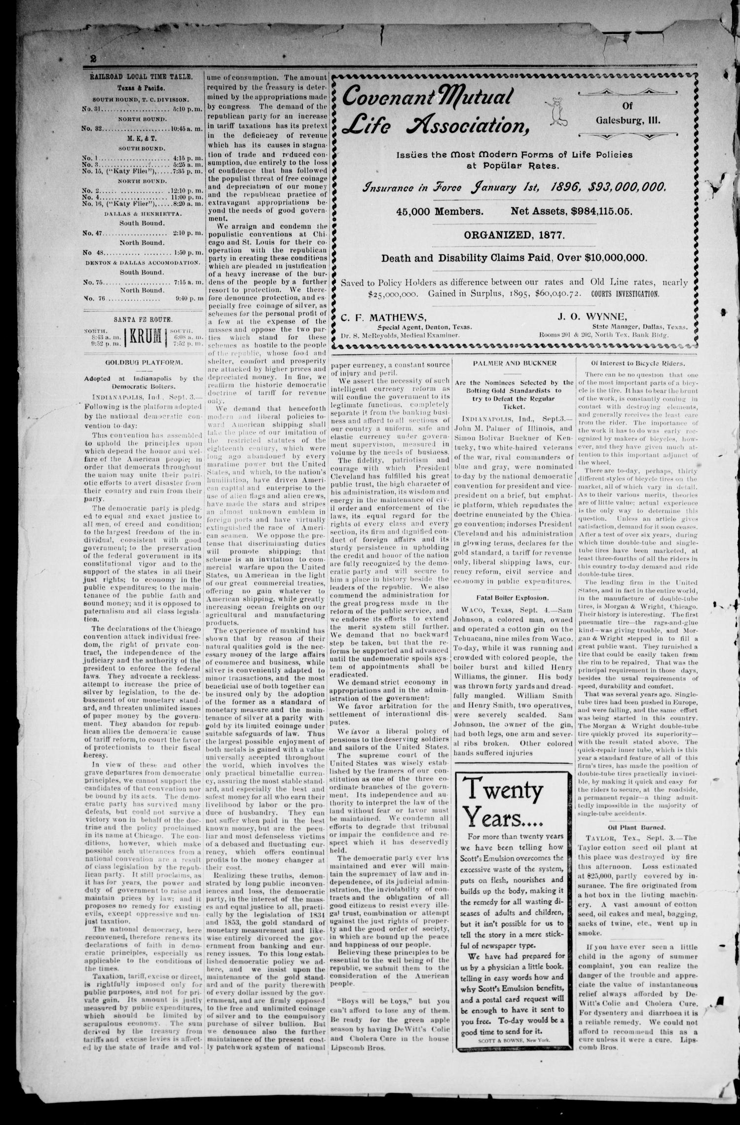 Denton County News. (Denton, Tex.), Vol. 5, No. 19, Ed. 1 Thursday, September 10, 1896
                                                
                                                    [Sequence #]: 2 of 8
                                                