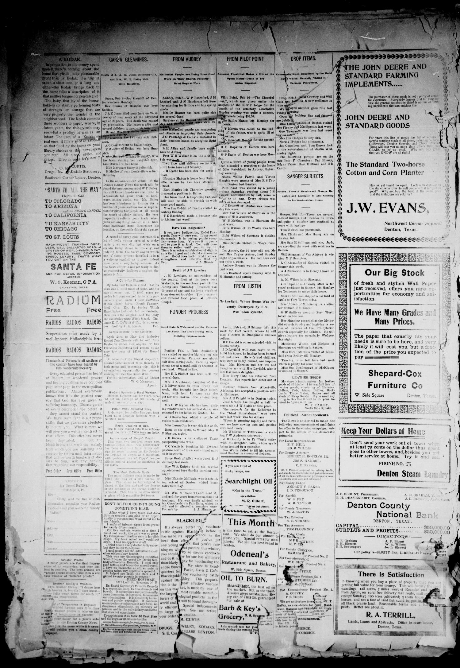 Denton County News Denton Tex Vol 12 No 44 Ed 1 Thursday February 11 1904 Page 8 Of 8 The Portal To Texas History - senfie song roblox id