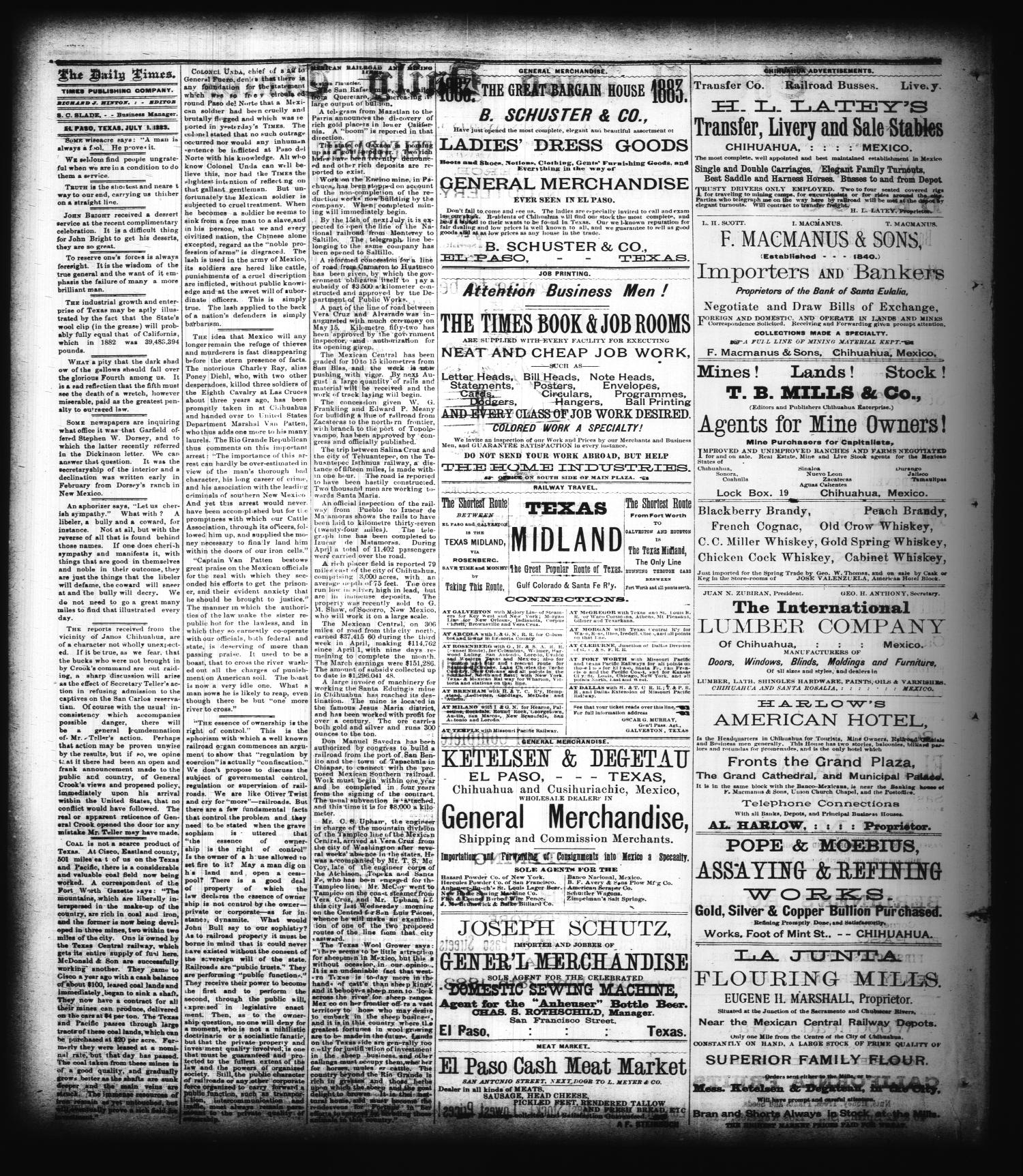 The El Paso Daily Times. (El Paso, Tex.), Vol. 2, No. 104, Ed. 1 Sunday, July 1, 1883
                                                
                                                    [Sequence #]: 2 of 4
                                                