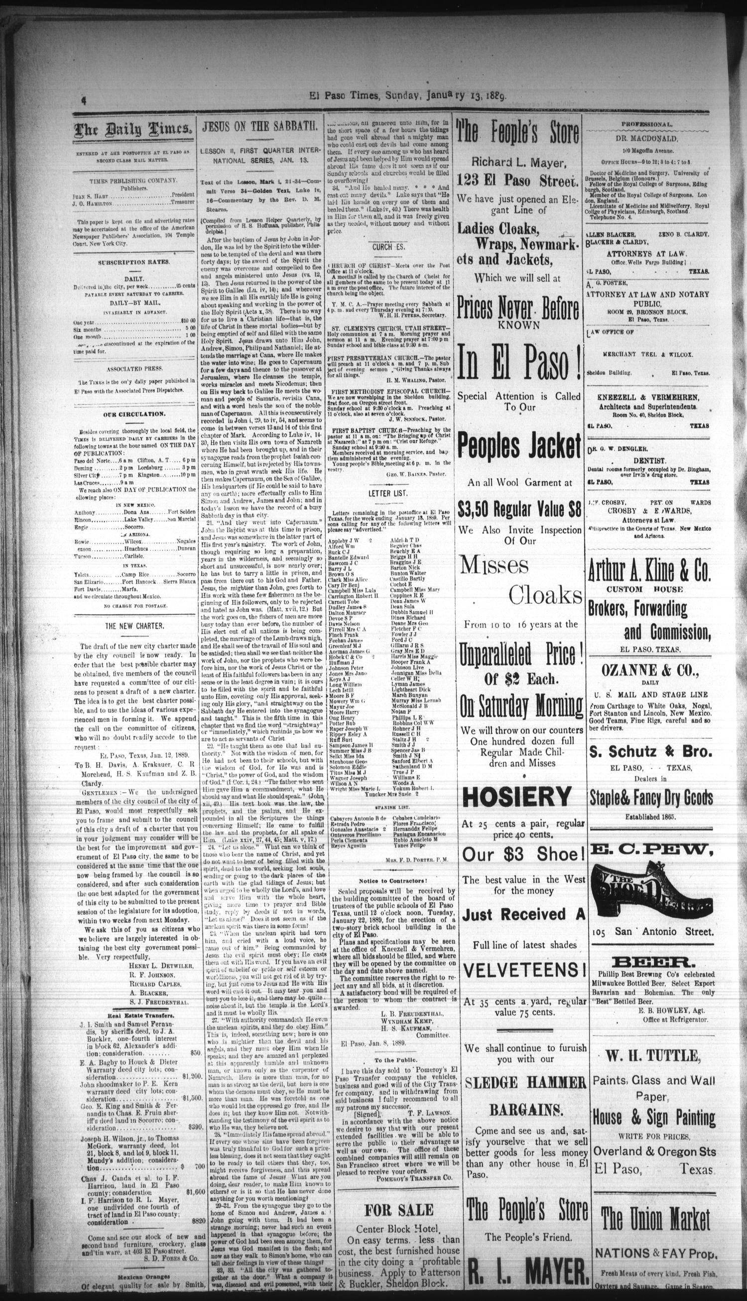 El Paso Times. (El Paso, Tex.), Vol. NINTH YEAR, No. 11, Ed. 1 Sunday, January 13, 1889
                                                
                                                    [Sequence #]: 4 of 8
                                                