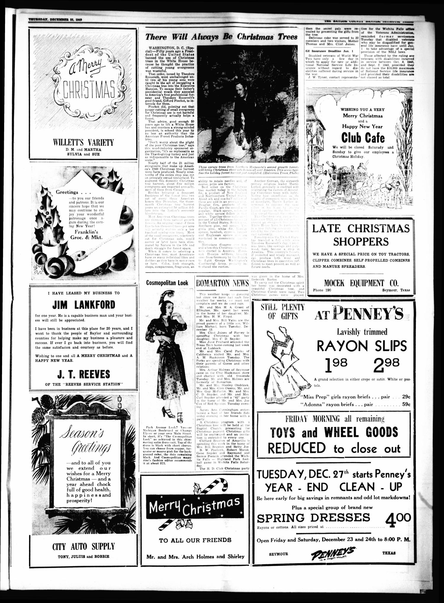 The Baylor County Banner (Seymour, Tex.), Vol. 54, No. 17, Ed. 1 Thursday, December 22, 1949
                                                
                                                    [Sequence #]: 3 of 20
                                                