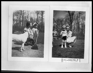 Primary view of object titled 'Maxine and Vee Perini Playing Outside with Dog; Maxine and Vee Perini Playing Outside'.