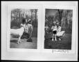 Primary view of Maxine and Vee Perini Playing Outside with Dog; Maxine and Vee Perini Playing Outside