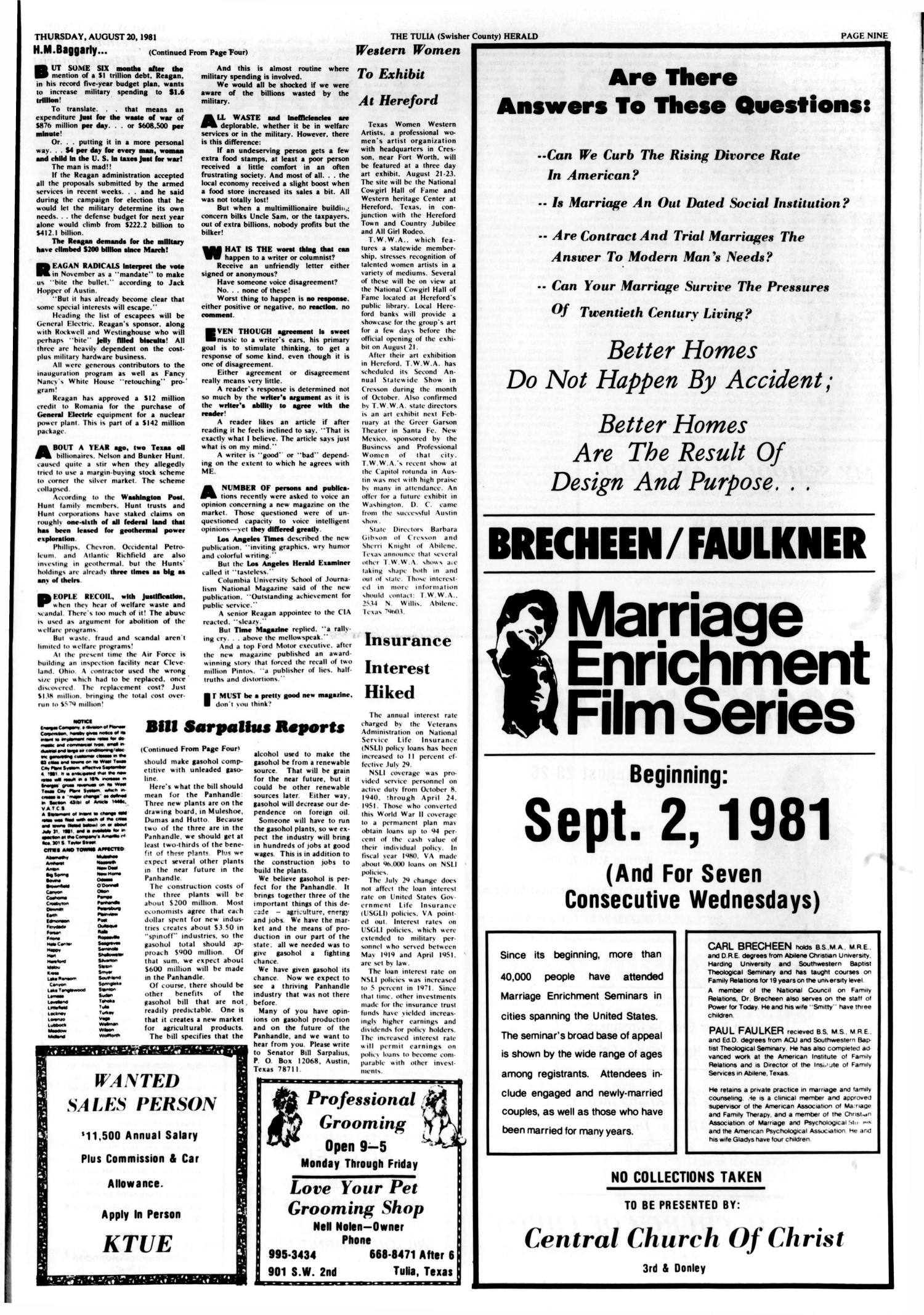The Tulia Herald (Tulia, Tex.), Vol. 73, No. 34, Ed. 1 Thursday, August 20, 1981
                                                
                                                    [Sequence #]: 21 of 24
                                                