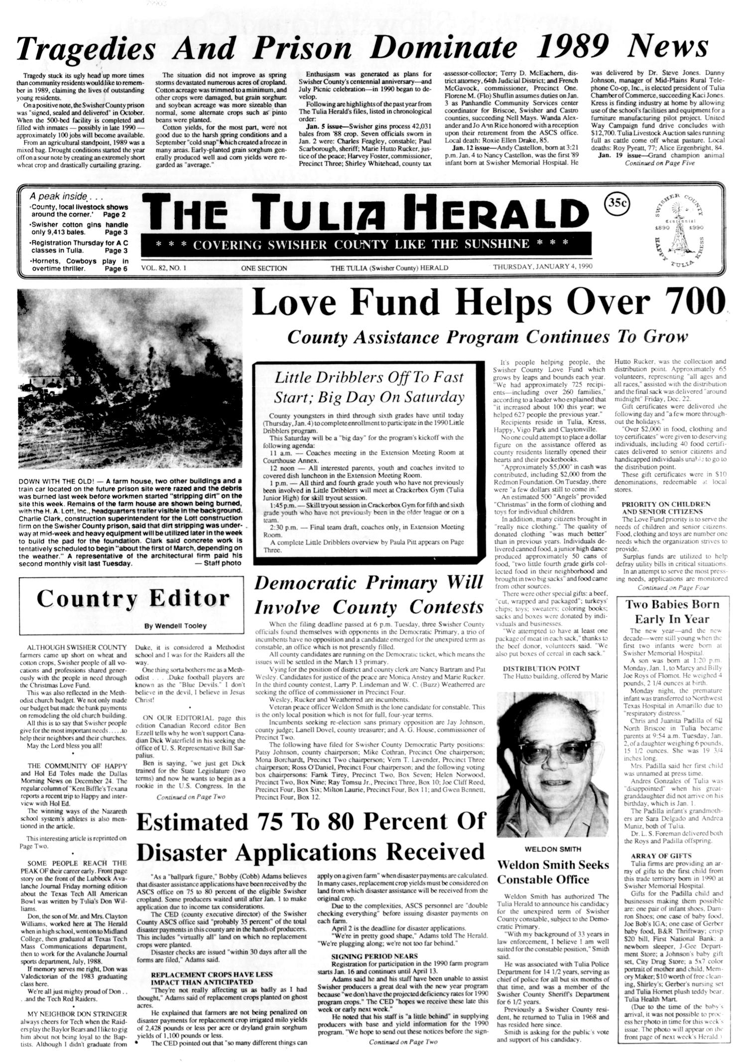 The Tulia Herald (Tulia, Tex.), Vol. 82, No. 1, Ed. 1 Thursday, January 4, 1990
                                                
                                                    [Sequence #]: 1 of 30
                                                