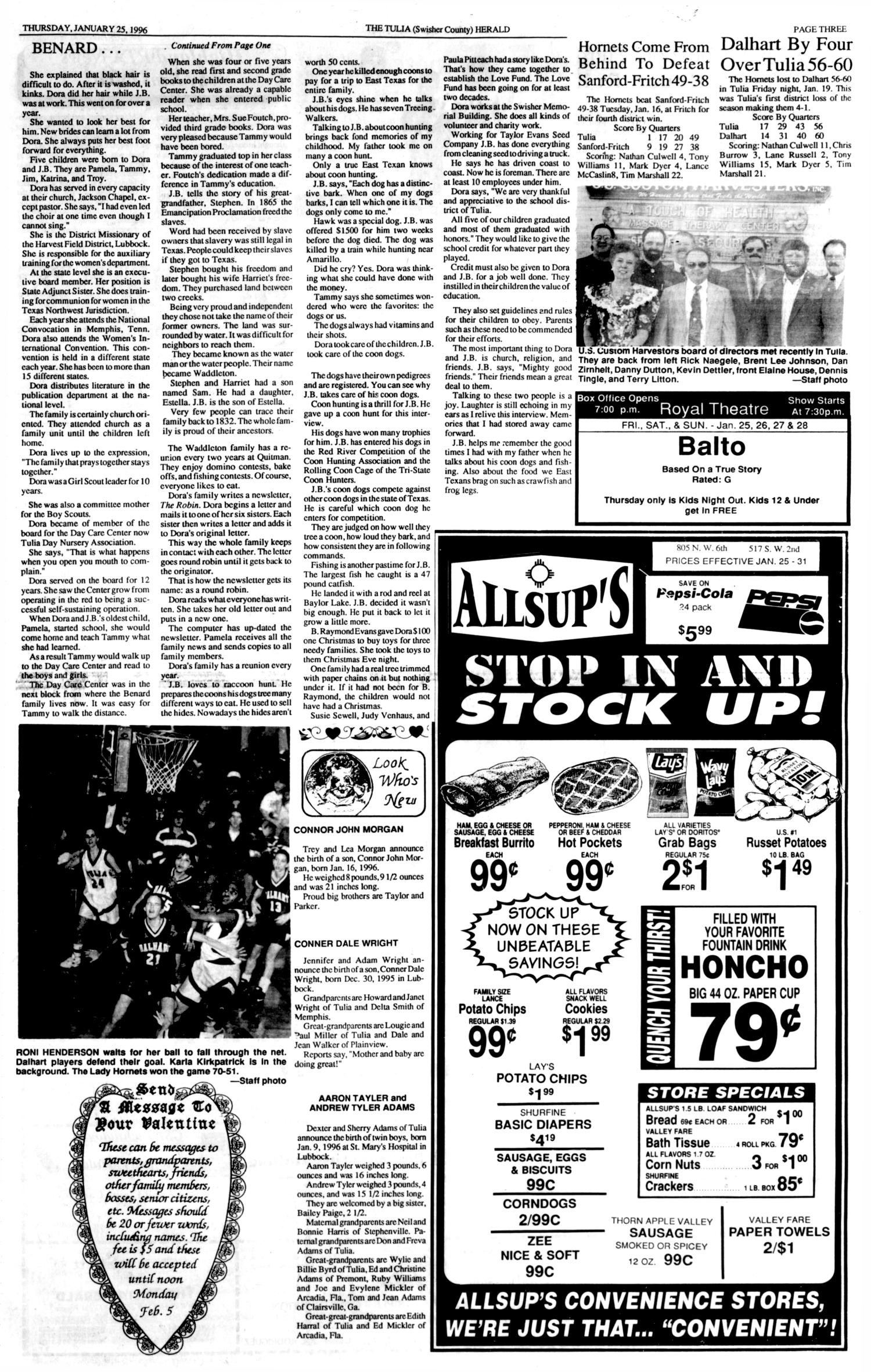 The Tulia Herald (Tulia, Tex.), Vol. 88, No. 4, Ed. 1 Thursday, January 25, 1996
                                                
                                                    [Sequence #]: 3 of 16
                                                