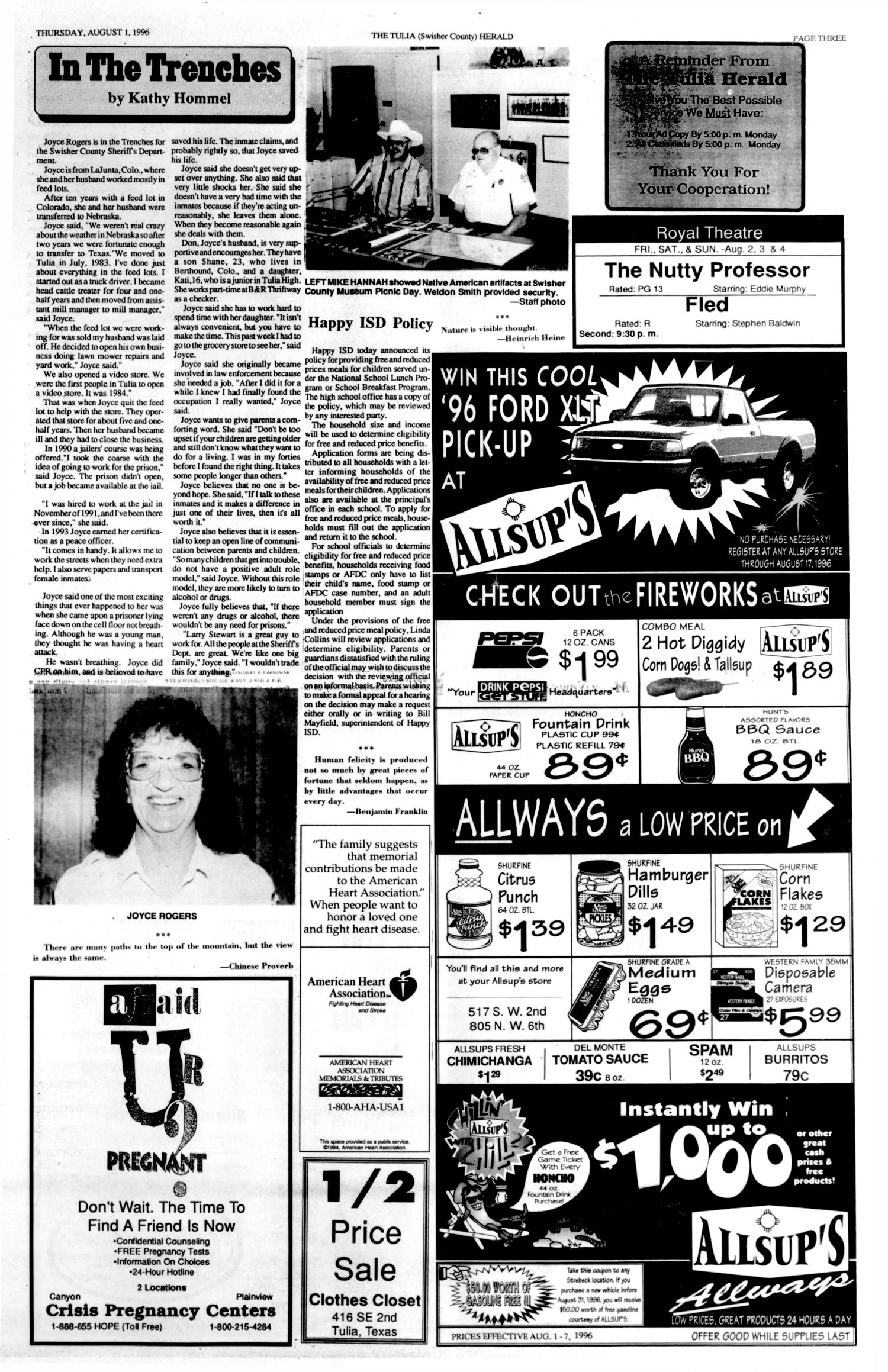The Tulia Herald (Tulia, Tex.), Vol. 88, No. 31, Ed. 1 Thursday, August 1, 1996
                                                
                                                    [Sequence #]: 3 of 16
                                                