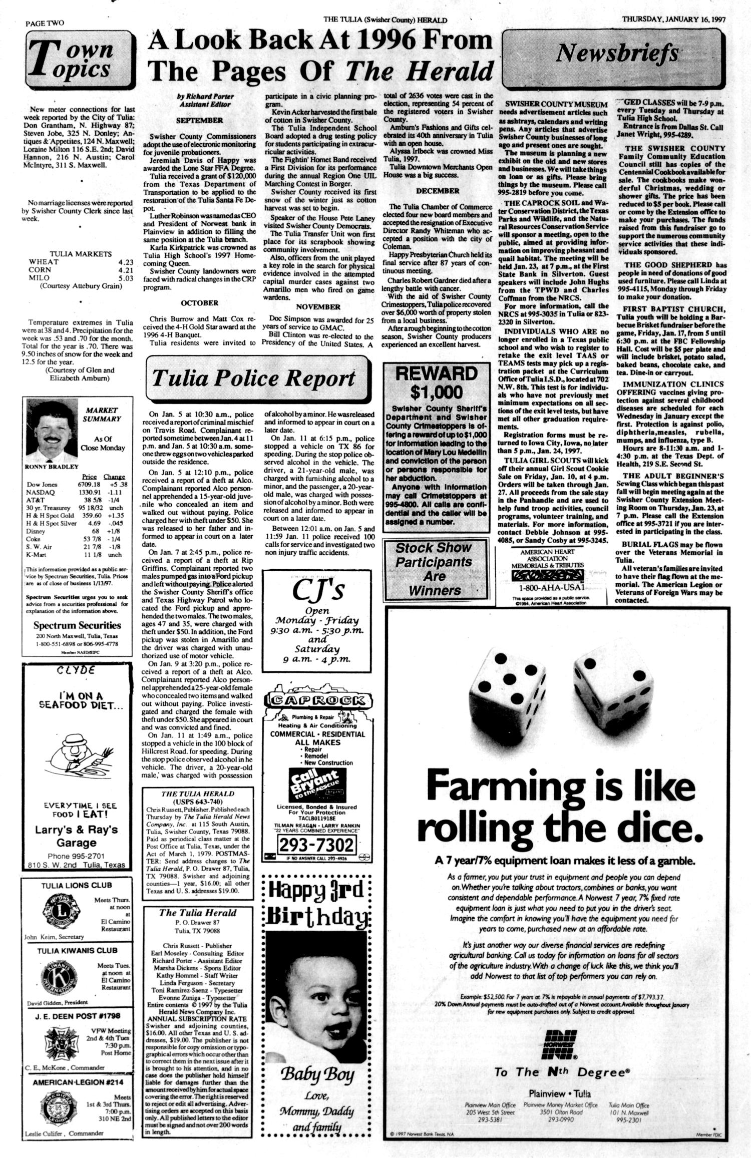 The Tulia Herald (Tulia, Tex.), Vol. 89, No. 3, Ed. 1 Thursday, January 16, 1997
                                                
                                                    [Sequence #]: 2 of 16
                                                