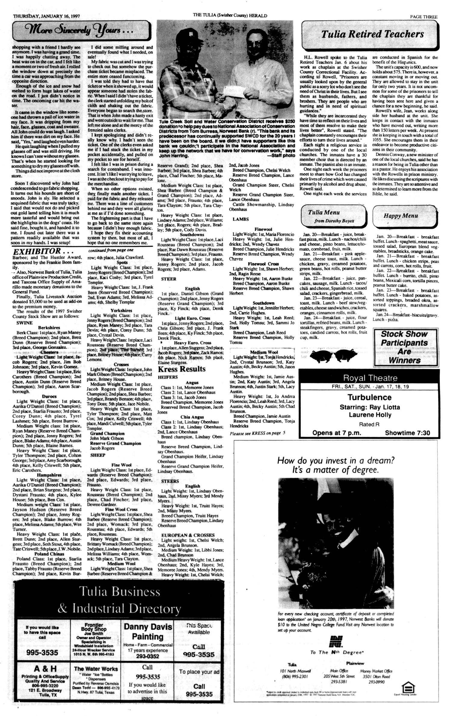 The Tulia Herald (Tulia, Tex.), Vol. 89, No. 3, Ed. 1 Thursday, January 16, 1997
                                                
                                                    [Sequence #]: 3 of 16
                                                