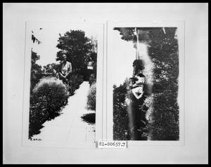Picture of Woman on Garden Path; Picture of Man and Woman in Garden