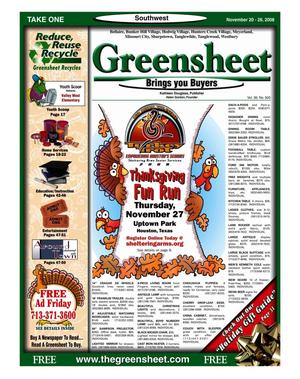 Primary view of object titled 'Greensheet (Houston, Tex.), Vol. 39, No. 500, Ed. 1 Thursday, November 20, 2008'.